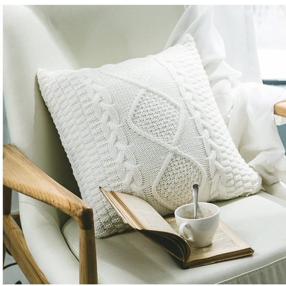 White Trendy Cable Knit Textured Decorative Throw Pillow Case for Couch/Sofa/Bed - Picture 8 of 8
